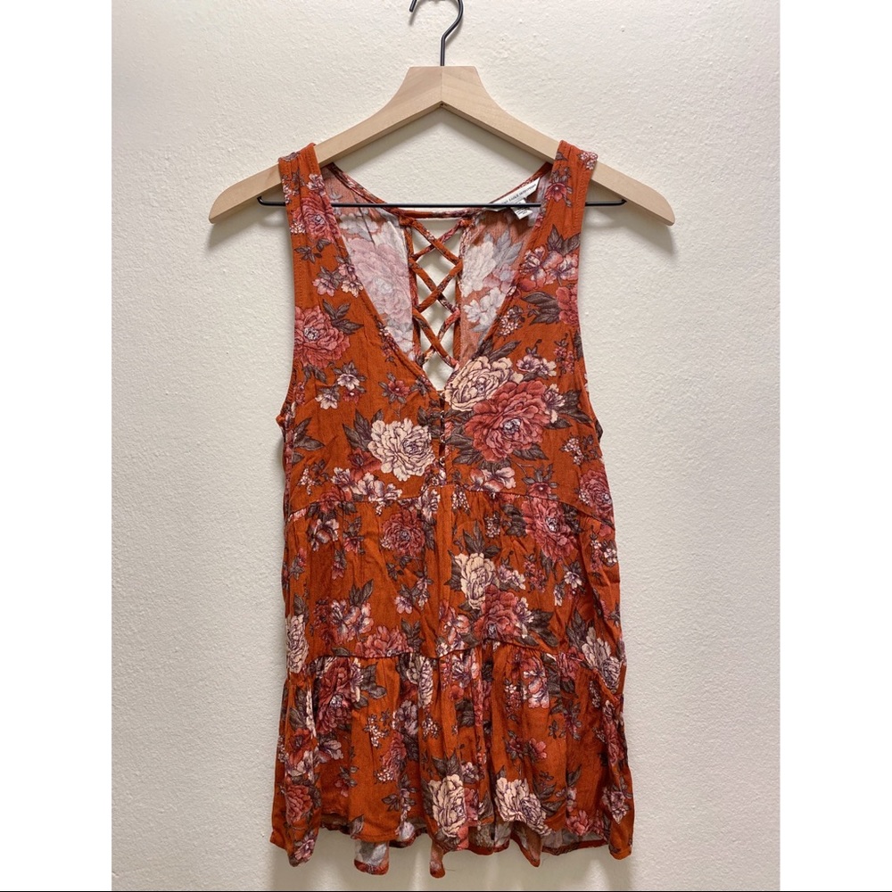 American Eagle Outfitters Red Floral Tank